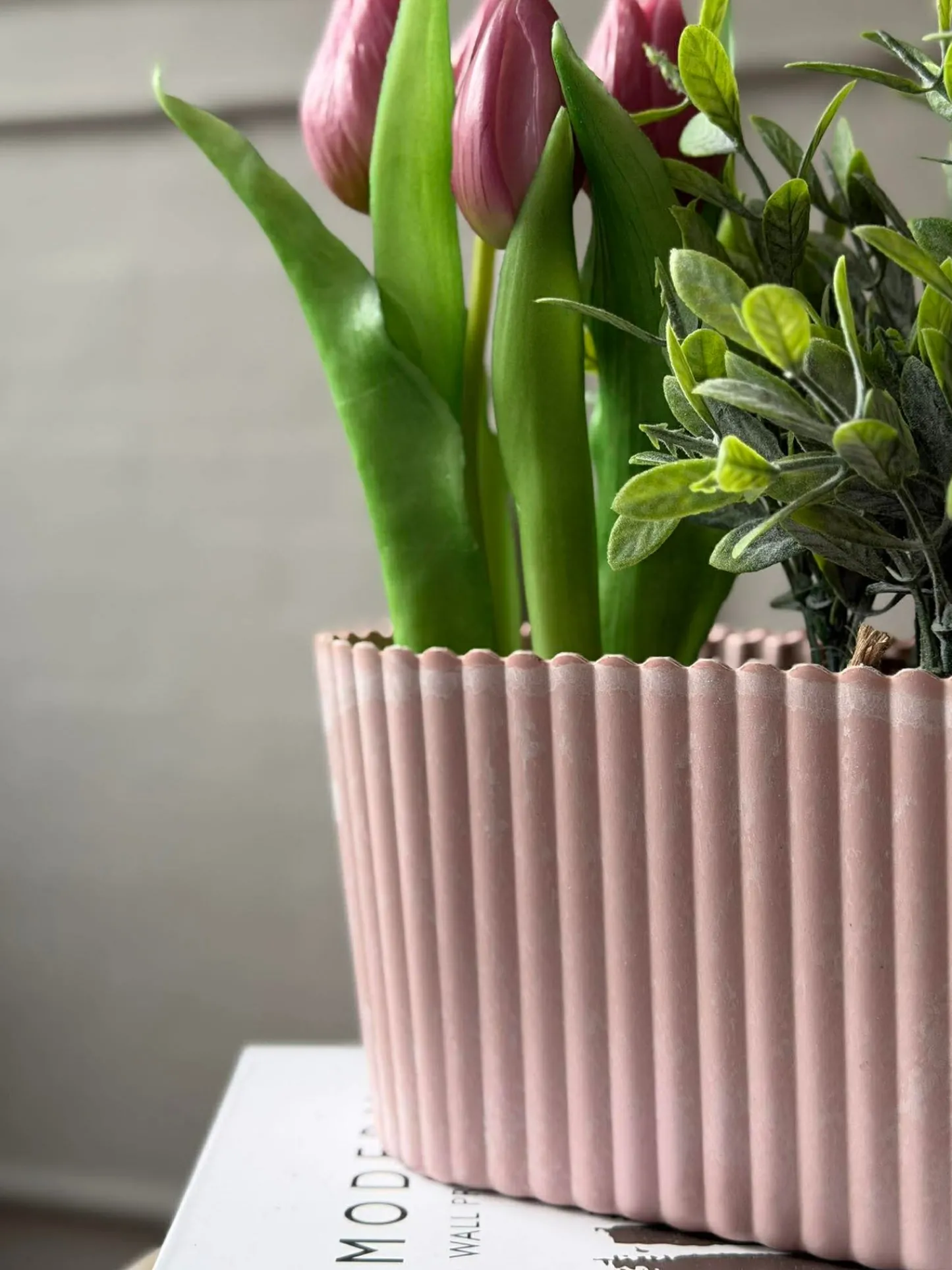 VIAMAJA Aflang potte i beton look - Rosa Hot