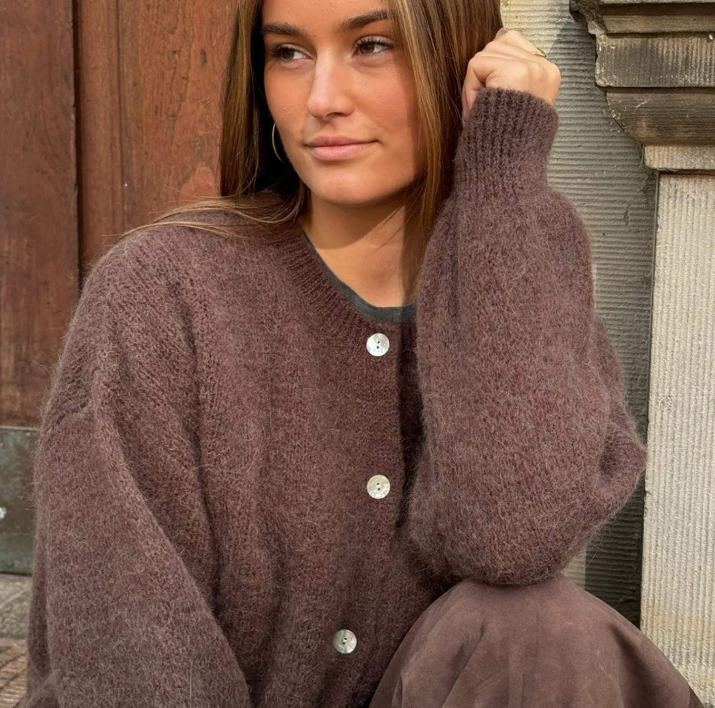 VIAMAJA Alpaca cardigan Depeche - Brown Discount
