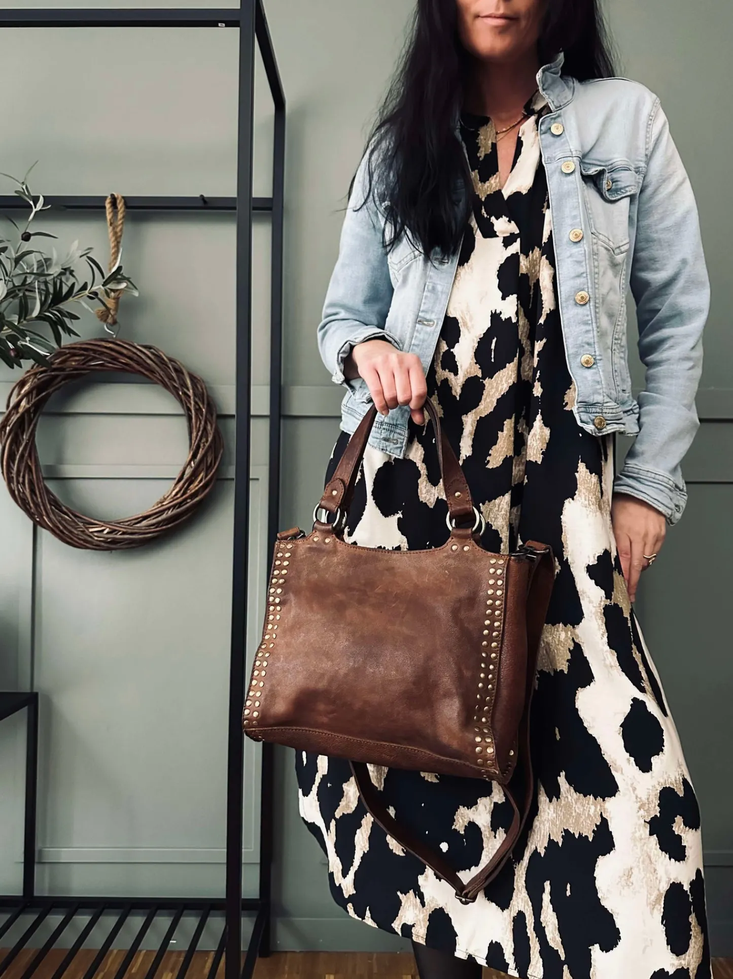 VIAMAJA Arbejdstaske med nitter - Vintage cognac Outlet