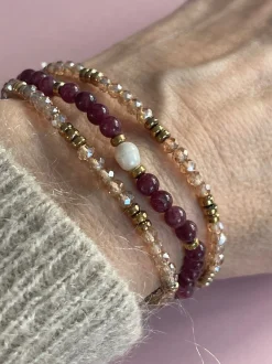 VIAMAJA Armbånd Leah Bordeaux/Natur – Sæt med 3 stk Discount