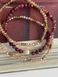 VIAMAJA Armbånd Leah Bordeaux/Natur – Sæt med 3 stk Discount