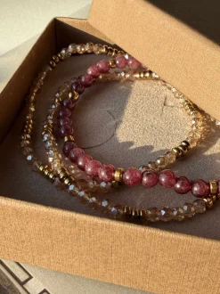 VIAMAJA Armbånd Leah Bordeaux/Natur – Sæt med 3 stk Discount