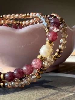 VIAMAJA Armbånd Leah Bordeaux/Natur – Sæt med 3 stk Discount
