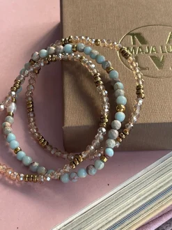 VIAMAJA Armbånd Leah Sea Breeze/Natur – Sæt med 3 stk Outlet