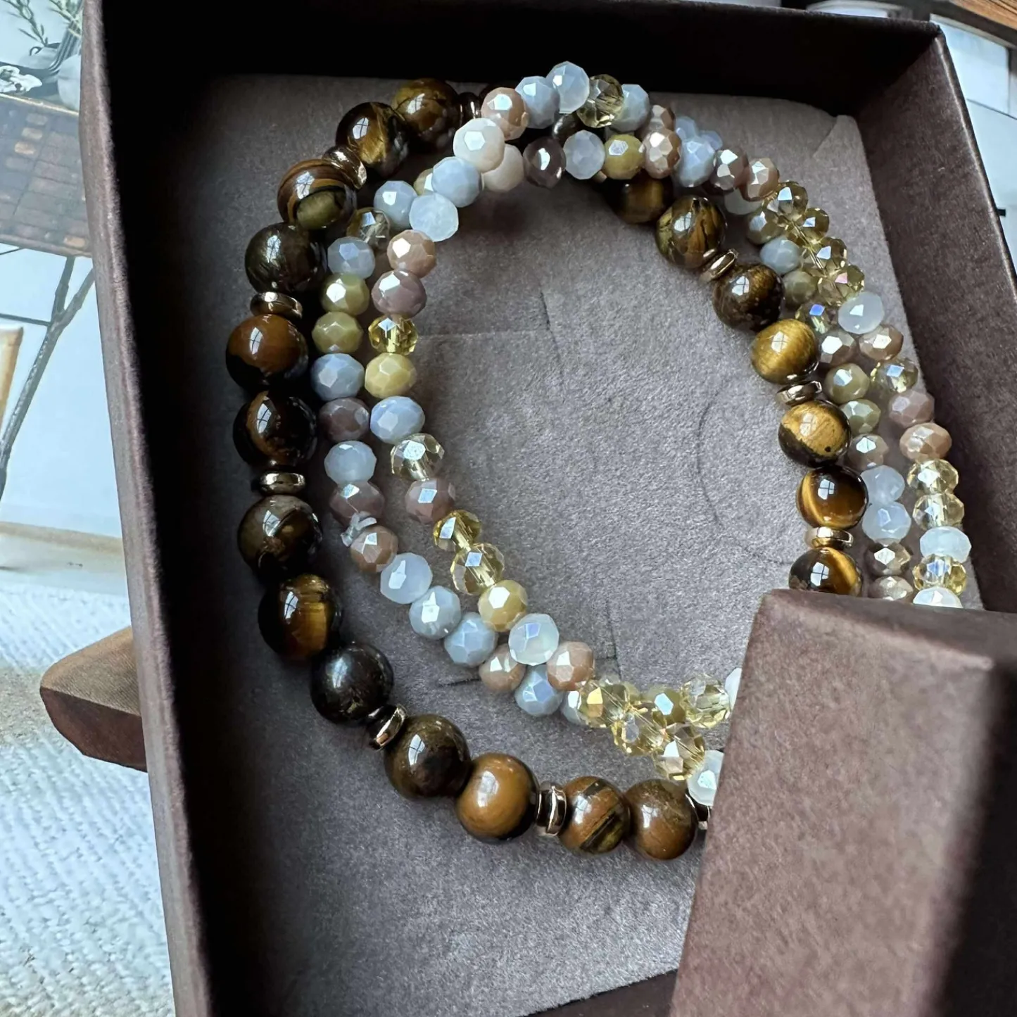 VIAMAJA Armbånd Luna Tiger Eye – Sæt med 3 stk
