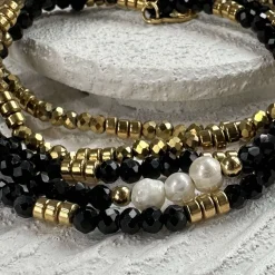 VIAMAJA Armbånd MICHELLE Black / Pearl - 5 stk New