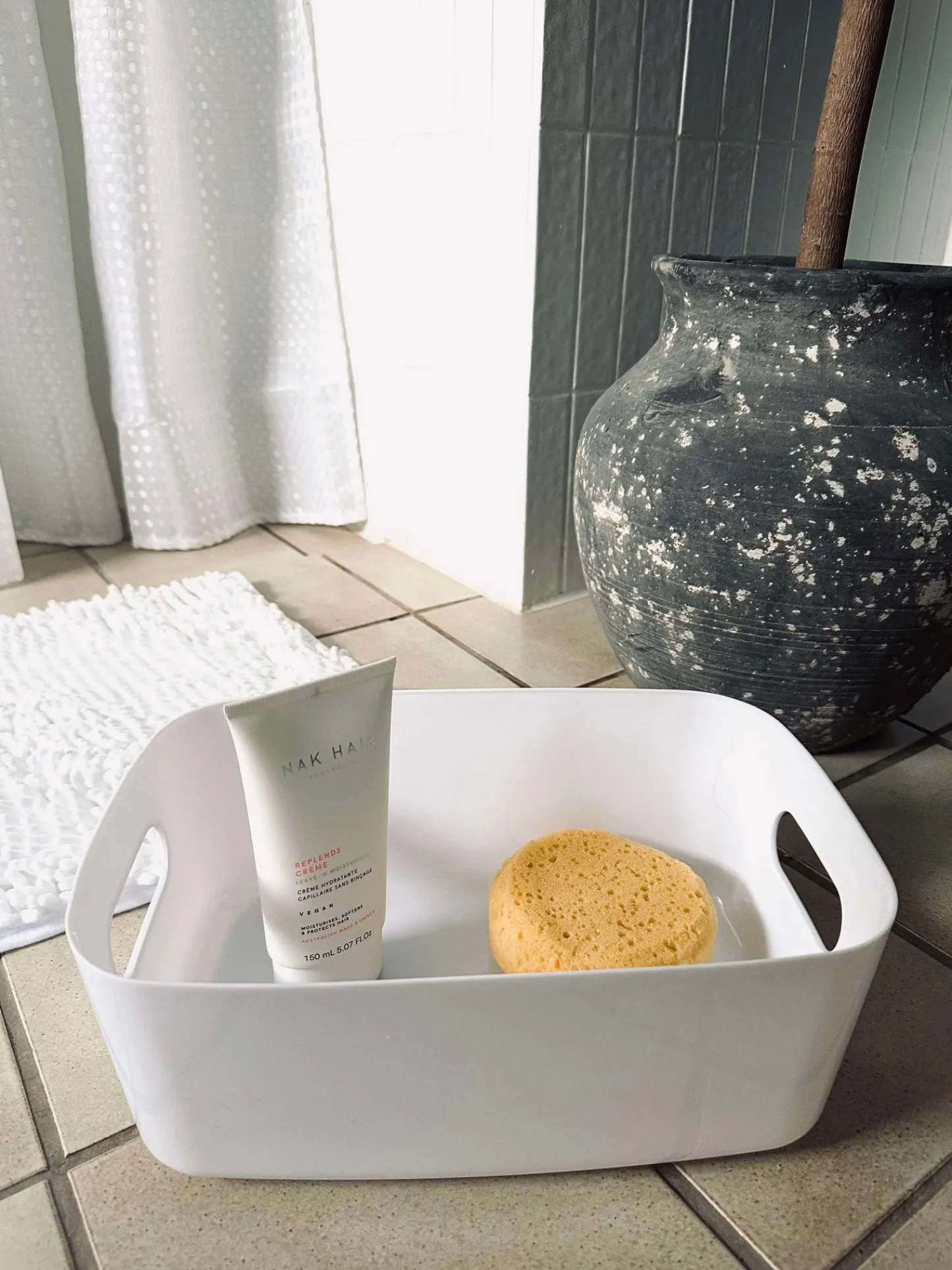 VIAMAJA Badeværelsessæt: Badeforhæng & bademåtte / Hvid New