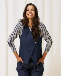 VIAMAJA Bluse Christel strib - Navy / Creme Discount