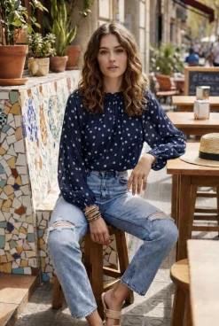 VIAMAJA Bluse DOTS - blå New