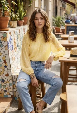 VIAMAJA Bluse DOTS - Gul Clearance