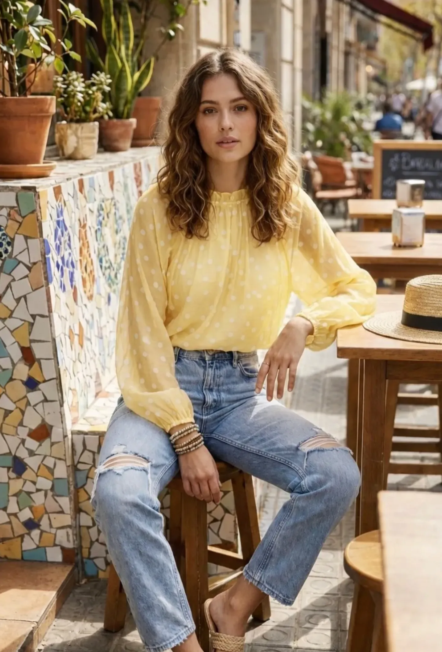 VIAMAJA Bluse DOTS - Gul Clearance