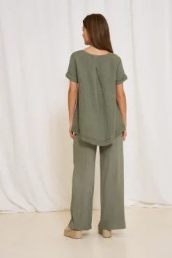 VIAMAJA Bluse hørmix – Military Best