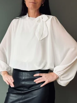 VIAMAJA Bluse m. Sløjfe - White Clearance