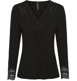 VIAMAJA Bluse med blonde – Black Hot