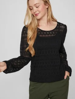 VIAMAJA Bluse med blonde - Chikka Black Discount