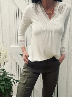 VIAMAJA Bluse med blonde – White