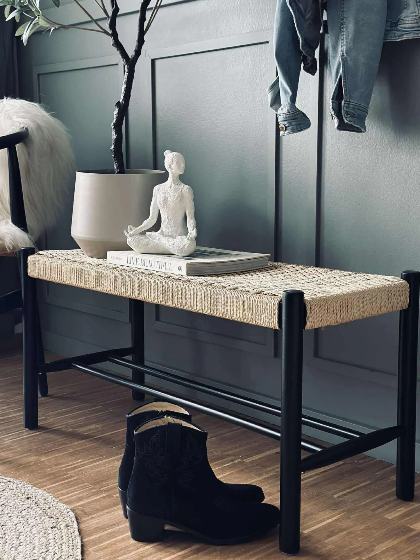 VIAMAJA Bænk bøg Sort / natur - 90 cm Best