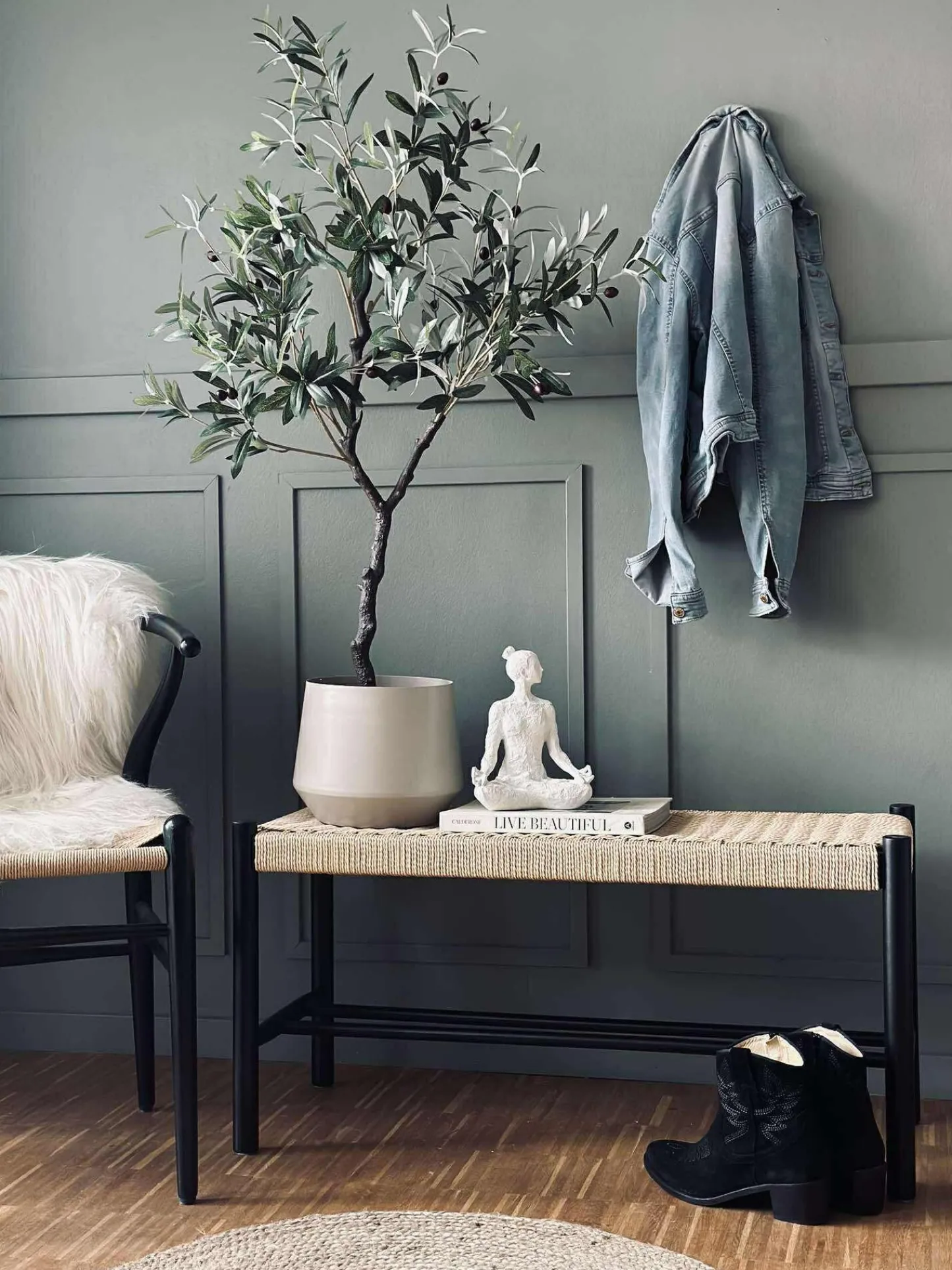 VIAMAJA Bænk bøg Sort / natur - 90 cm Best