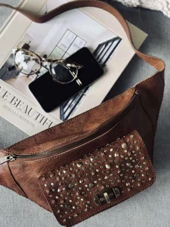 VIAMAJA Bumbag med nitter - Cognac Clearance