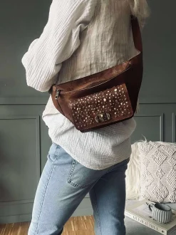 VIAMAJA Bumbag med nitter - Cognac Clearance
