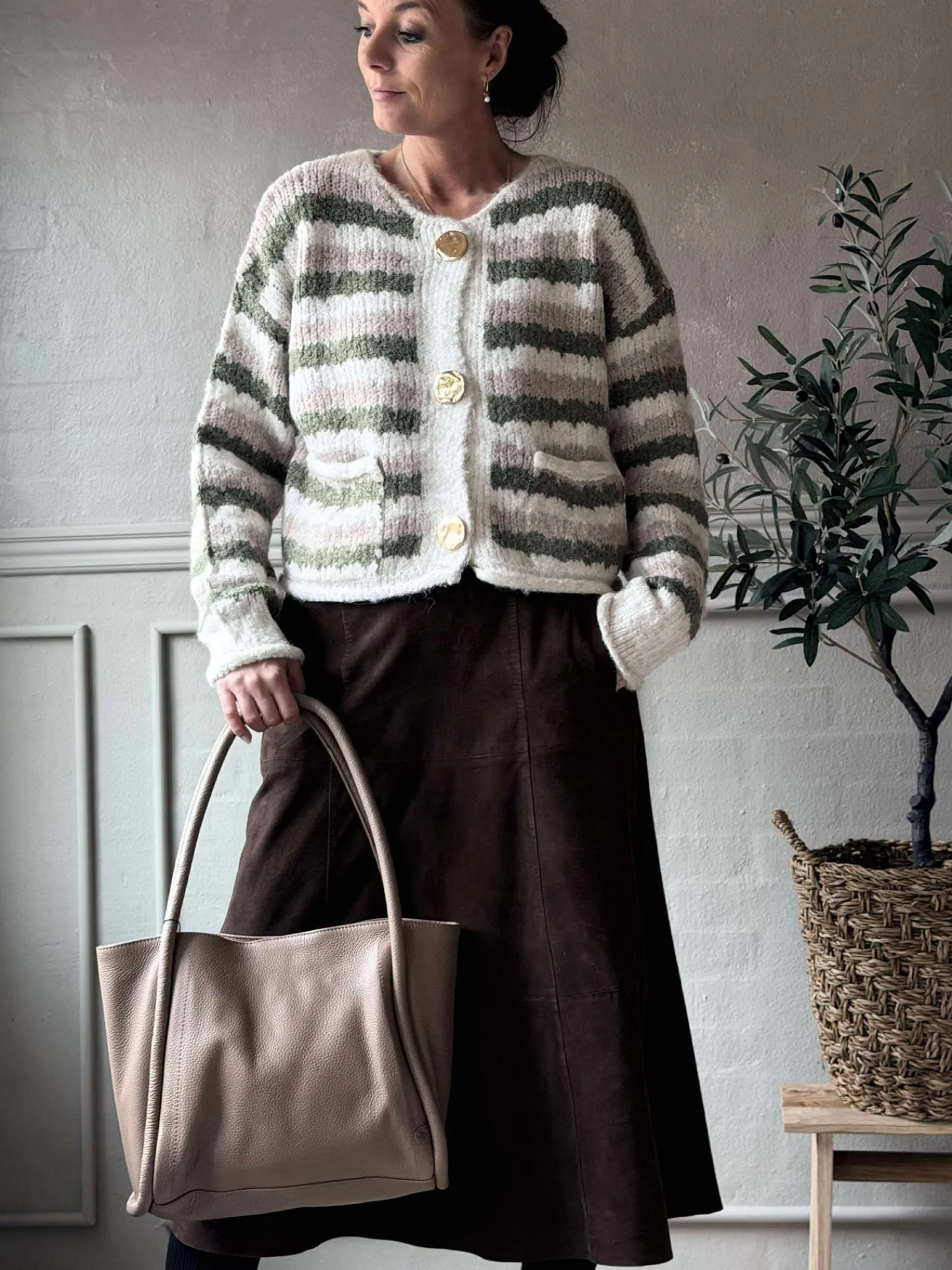 VIAMAJA Cardigan Grøn strib Clearance
