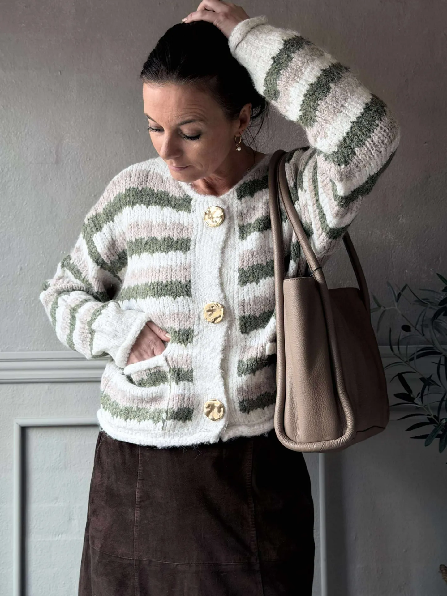 VIAMAJA Cardigan Grøn strib Clearance