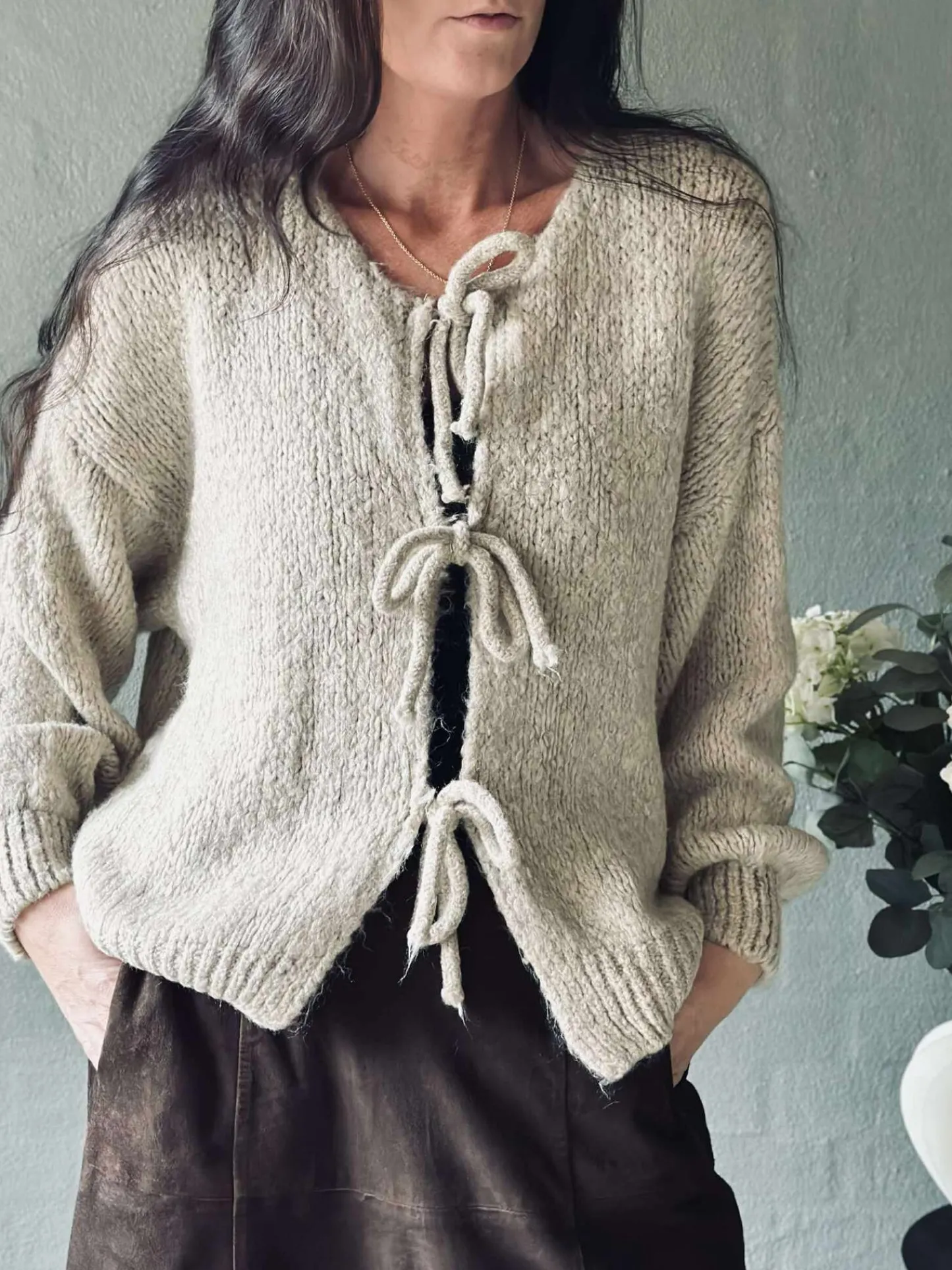 VIAMAJA Cardigan med sløjfer - Beige New