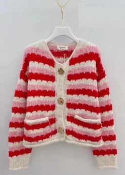 VIAMAJA Cardigan Rød strib New