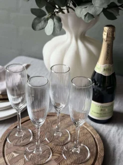 VIAMAJA Champagneglas Rillet med guld kant - 4 stk. Clearance