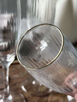 VIAMAJA Champagneglas Rillet med guld kant - 4 stk. Clearance