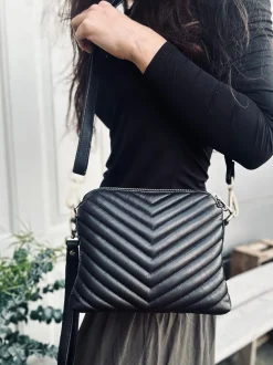 VIAMAJA Crossbody clutch ALICE - Black Quilt Discount