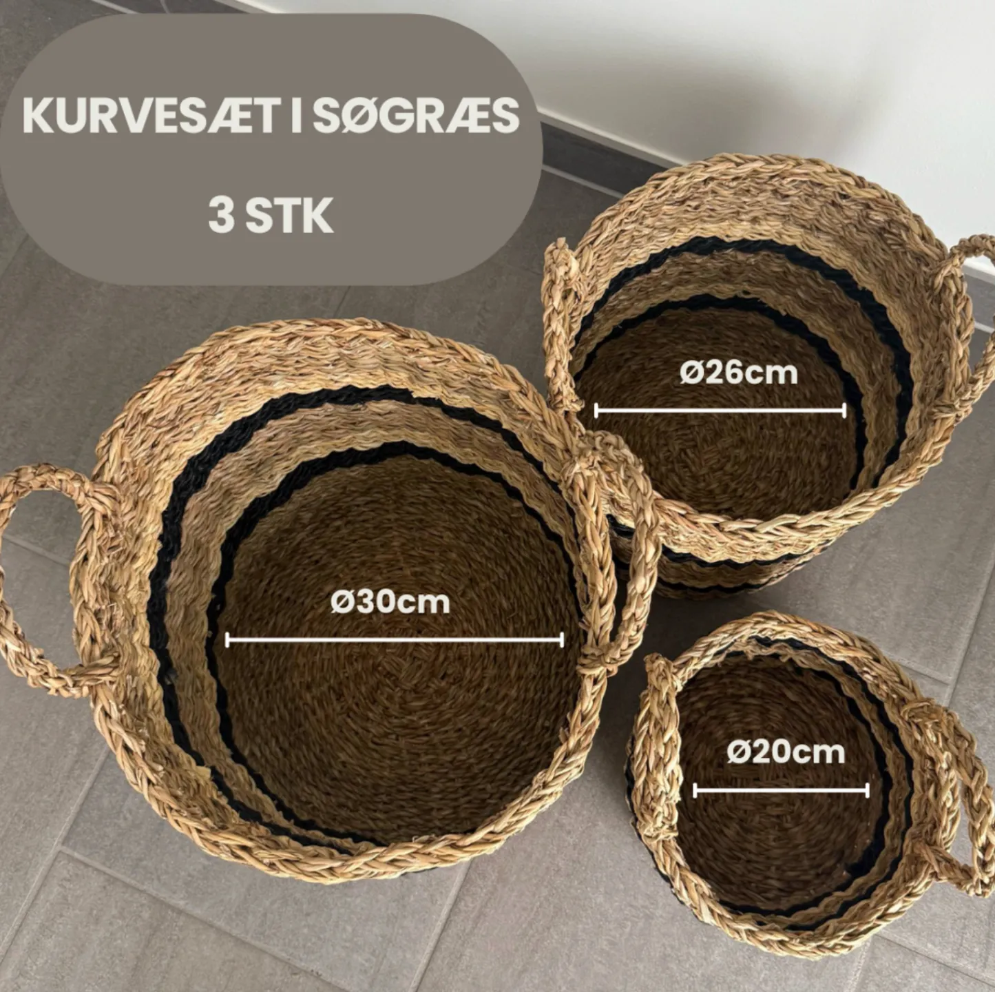 VIAMAJA Fletkurve i søgræs med striber - Sæt 3 stk Clearance