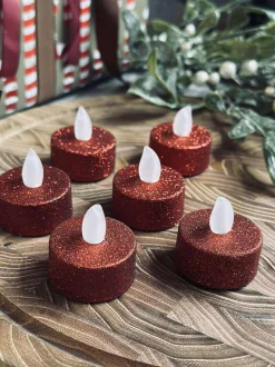 VIAMAJA Fyrfadslys med led - Rød glitter 6 stk. Sale