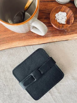 VIAMAJA Glasbrik / Coaster - 4 stk Sort bøffellæder New