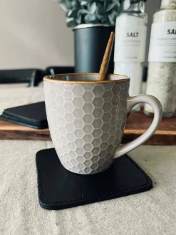 VIAMAJA Glasbrik / Coaster - 4 stk Sort bøffellæder New