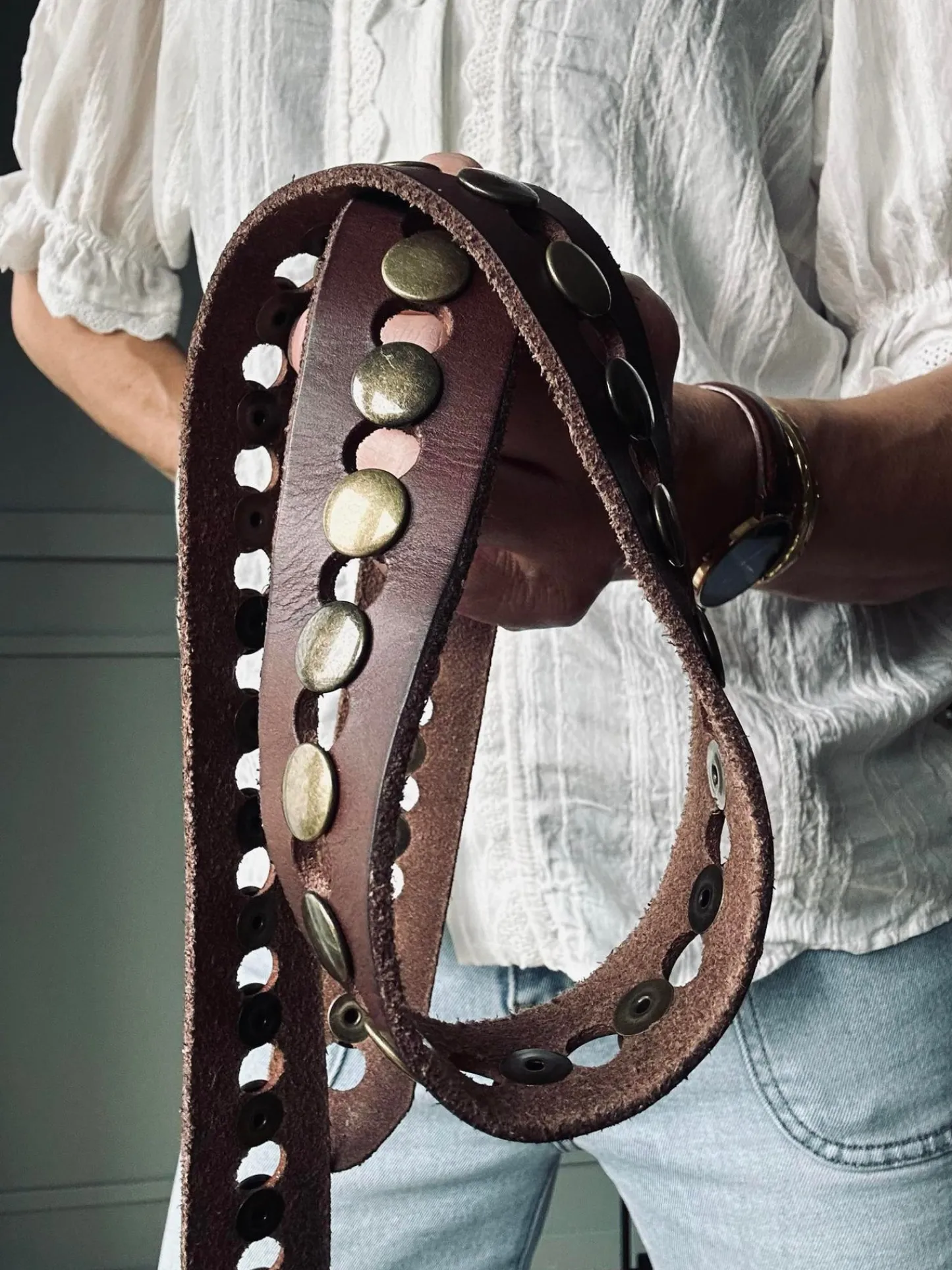 VIAMAJA Jeans bælte dekoreret med nitter - Brown Clearance