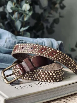 VIAMAJA Jeans bælte med nitter - Brown/ gold Outlet