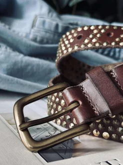 VIAMAJA Jeans bælte med nitter - Brown/ gold Outlet