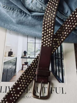 VIAMAJA Jeans bælte med nitter - Brown/ gold Outlet