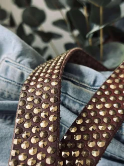 VIAMAJA Jeans bælte med nitter - Brown/ gold Outlet