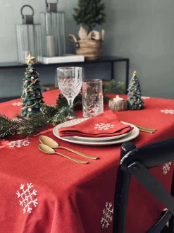 VIAMAJA Juledug Rød JUL med broderi - Flere størrelser