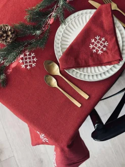 VIAMAJA Juledug Rød JUL med broderi - Flere størrelser