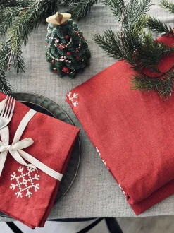 VIAMAJA Juledug Rød JUL med broderi - Flere størrelser
