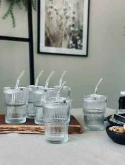 VIAMAJA Latteglas med låg og sugerør - 6 stk Sale