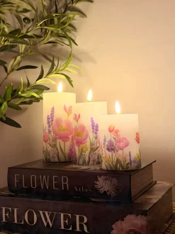 VIAMAJA LED bloklys Blomster – Sæt m. 3 stk og fjernbetjening New