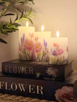 VIAMAJA LED bloklys Blomster – Sæt m. 3 stk og fjernbetjening New