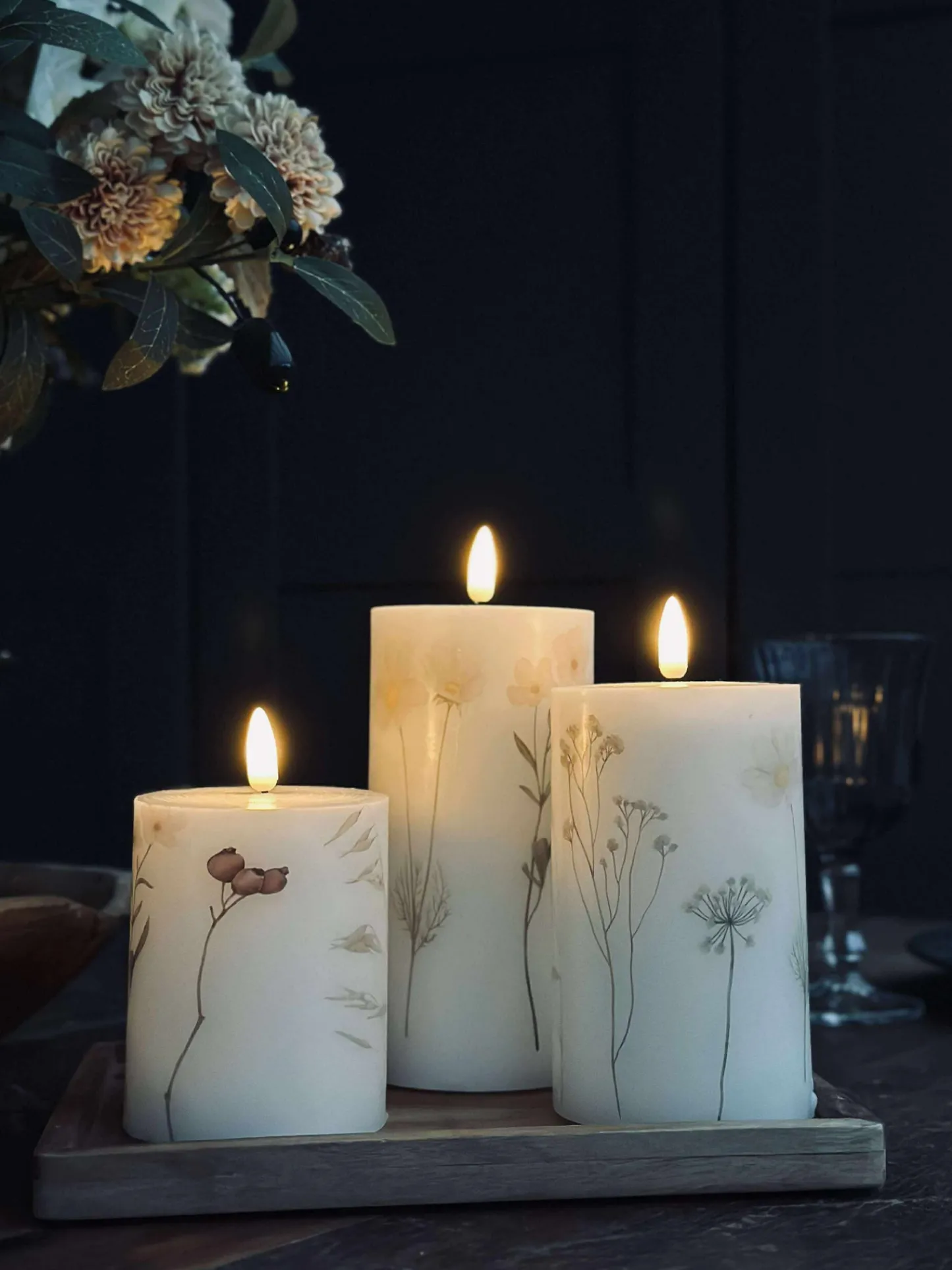 VIAMAJA LED bloklys FLOWER – Sæt m. 3 stk og fjernbetjening