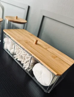 VIAMAJA Makeup organizer - Akryl med bambuslåg Hot