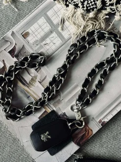 VIAMAJA Mobil / Nøglesnor – Black / silver leather Outlet