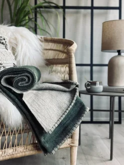 VIAMAJA Plaid 100 % uld - Grå / Oliven Outlet